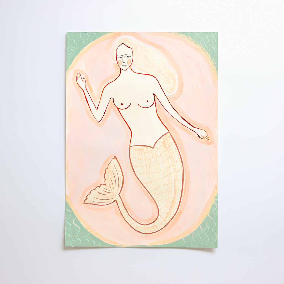 Coral Tailed Mermaid - Original Artwork on Paper by Jen Sievers