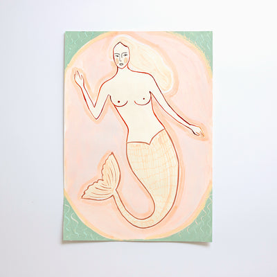 Coral Tailed Mermaid - Original Artwork on Paper by Jen Sievers
