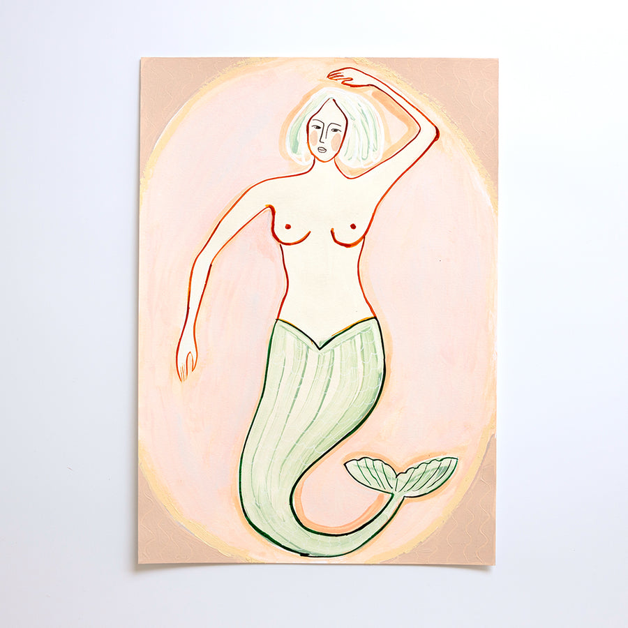 Sage Tailed Mermaid - Original Artwork on Paper by Jen Sievers